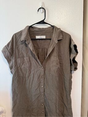 Thread & Supply Relaxed Short-Sleeve Shirt Dress - Olive